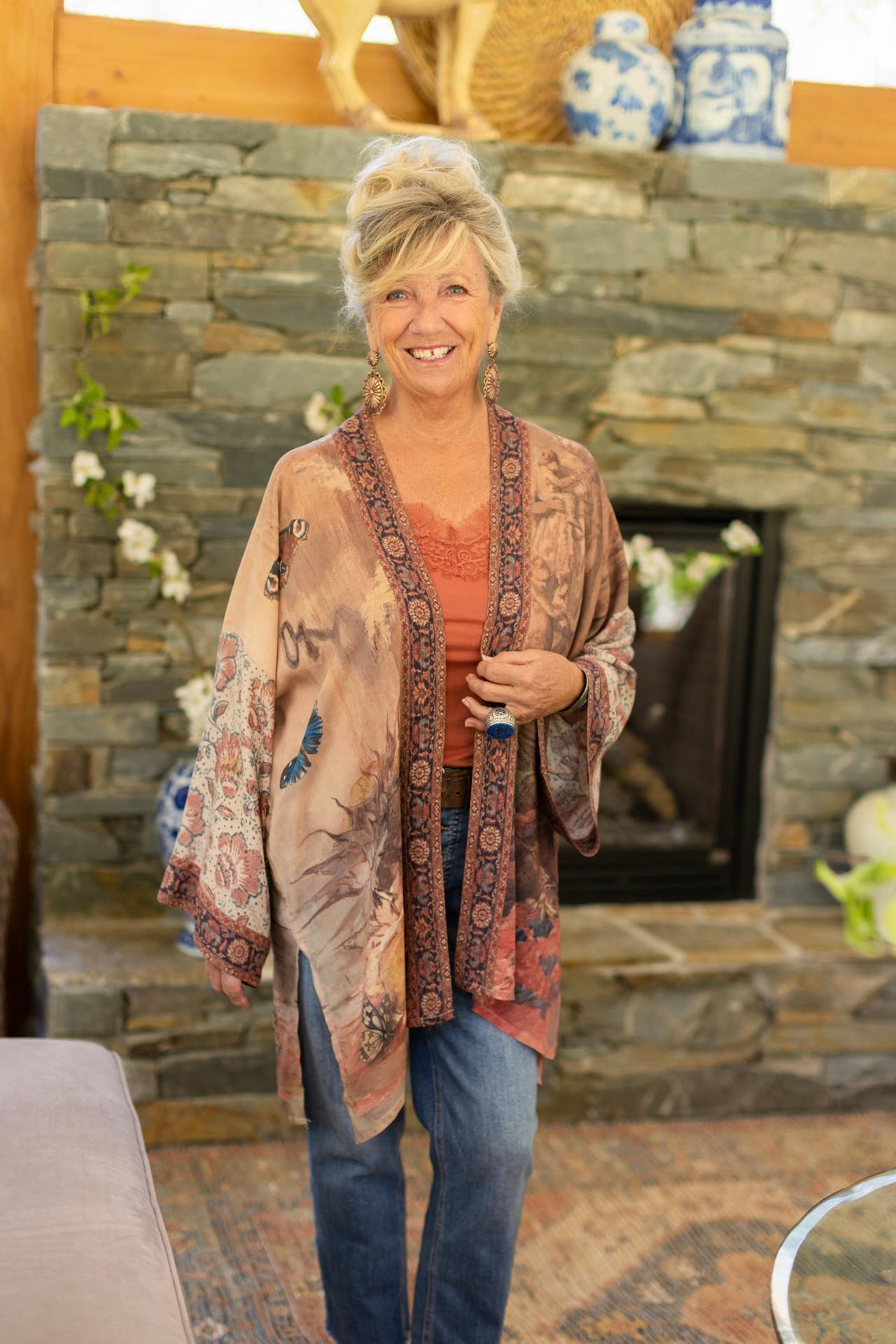 The Storyteller Matinée Duster Bamboo Kimono w/ Chinoiserie