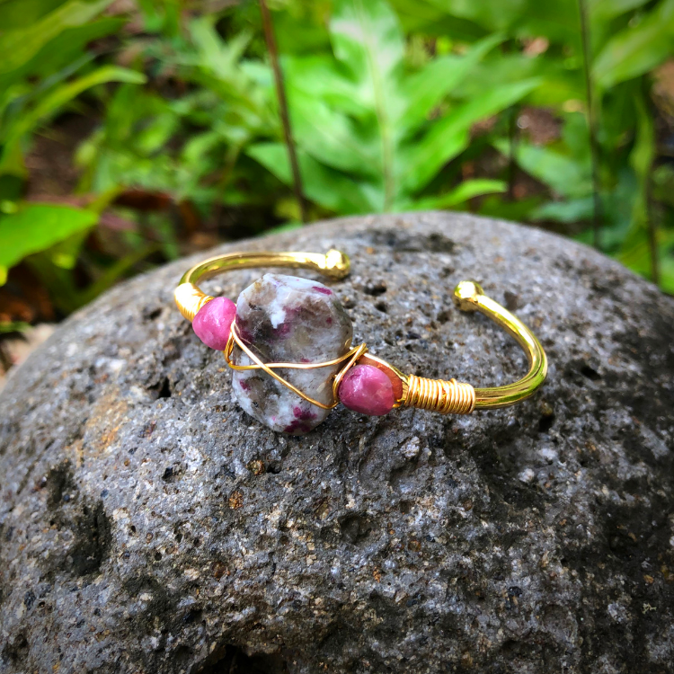 Pink Tourmaline Gold Bangle - Harmonizing Spiritual Energy