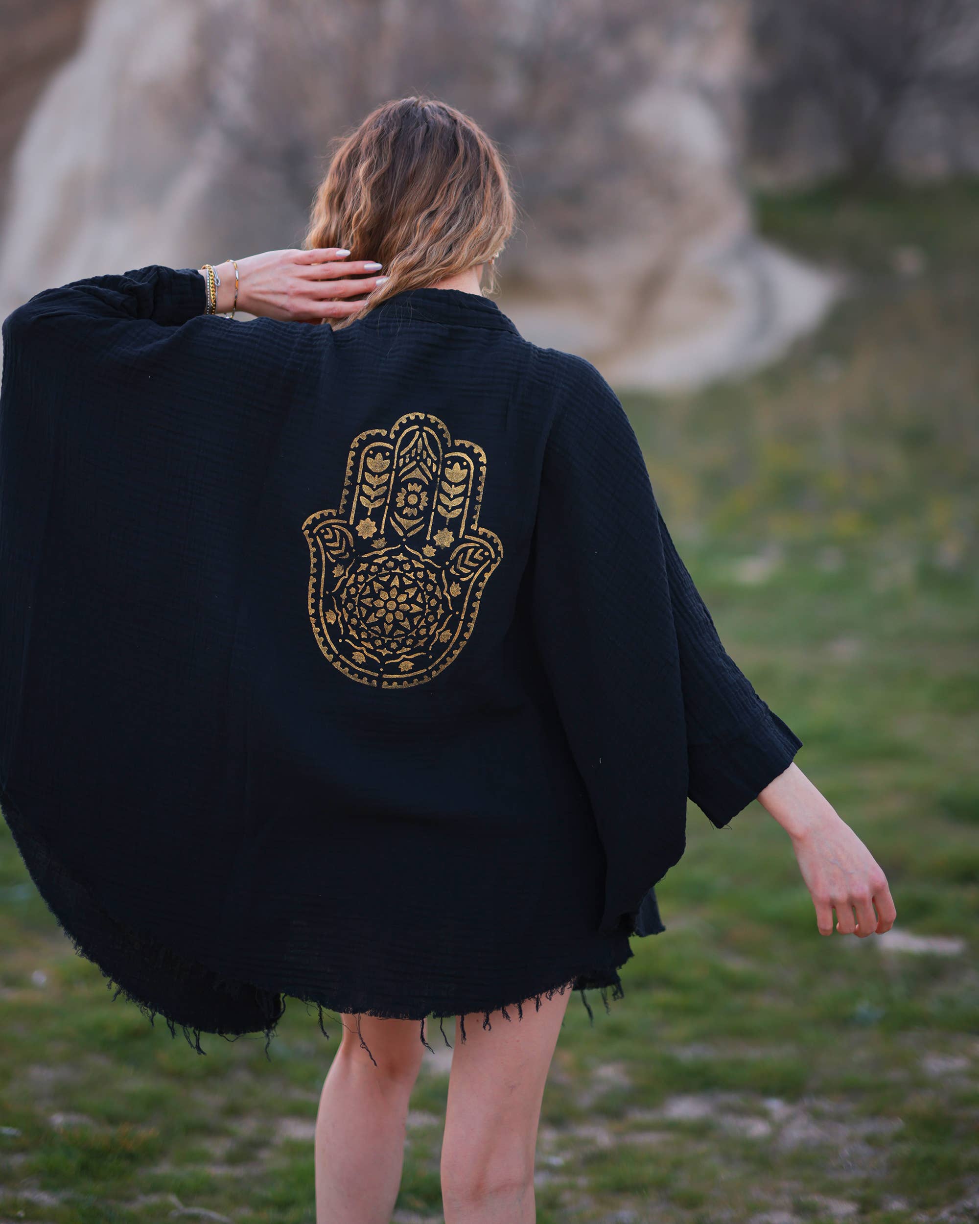 Hamsa Hand Double Gauze Muslin Robe