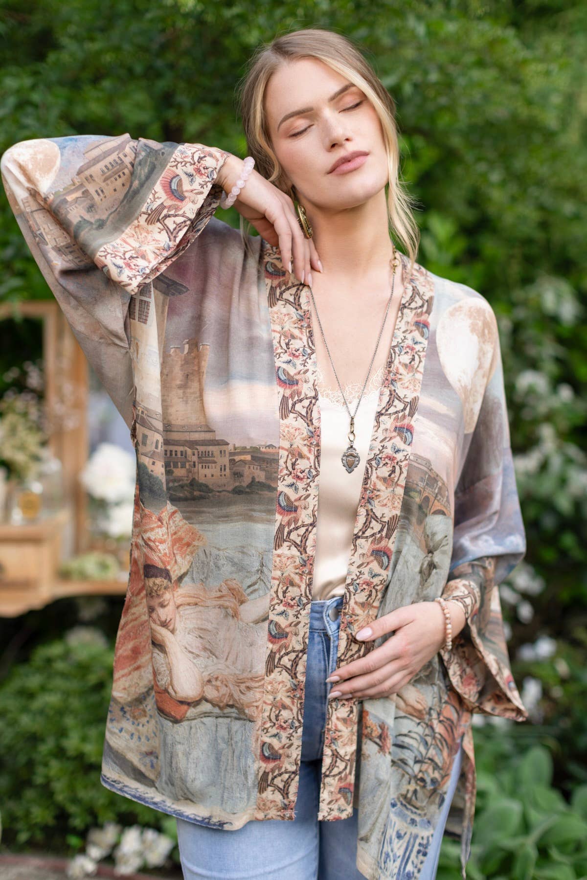 Imaginarium Matinée Duster Bamboo  Kimono w/ Moon mid-length