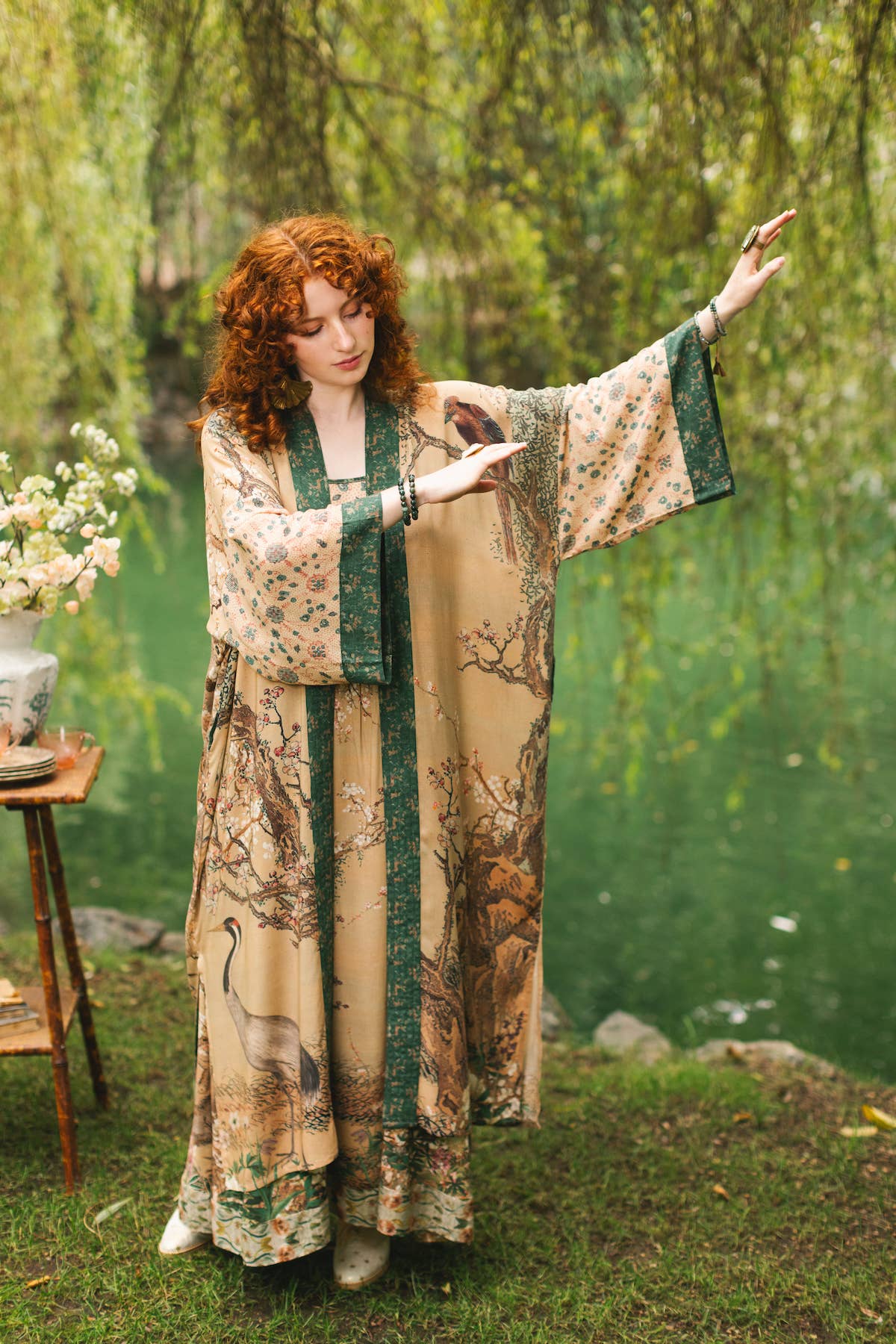 Fable Opera Duster Bamboo Kimono Robe w/ Deer Moon & Blossom