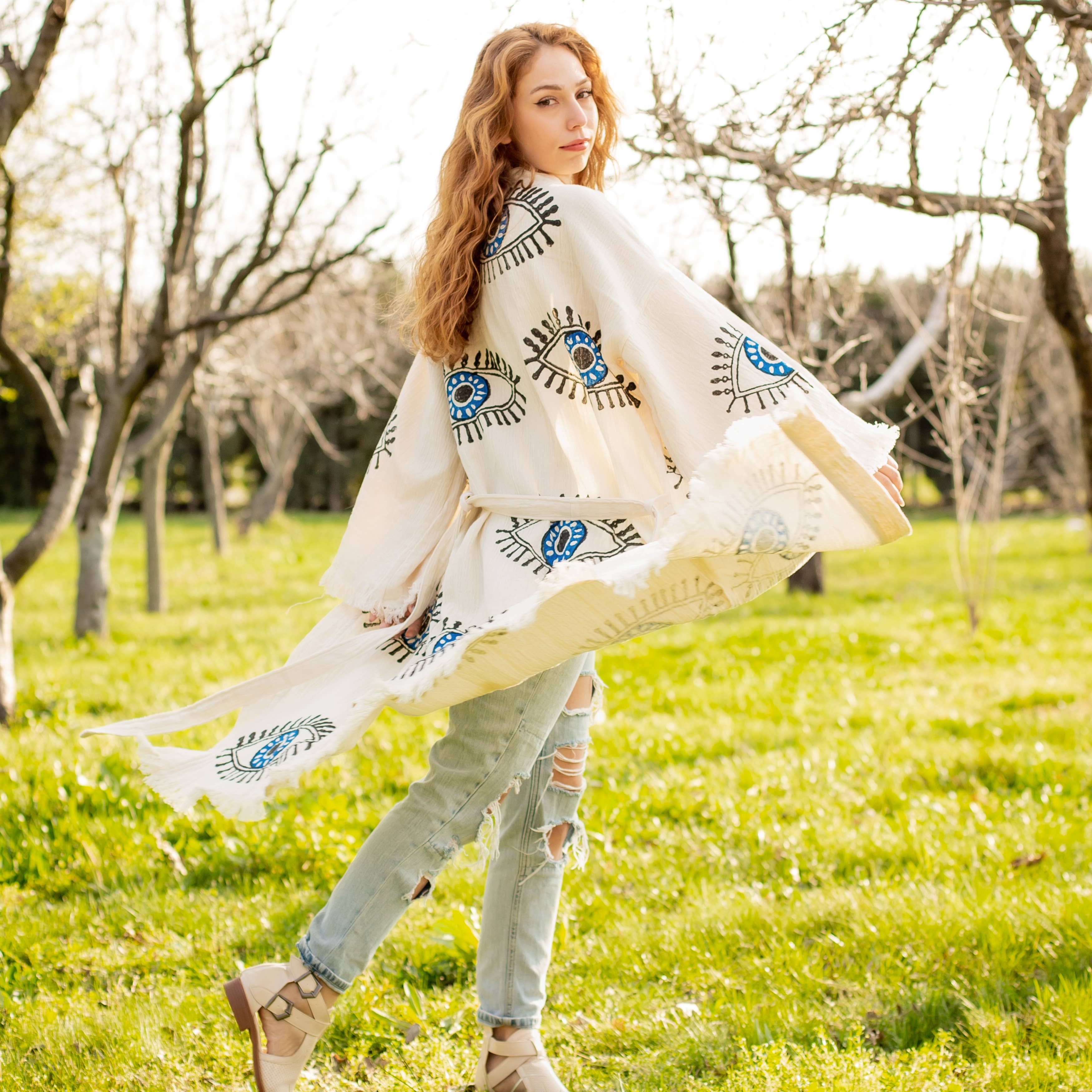 Turkish Evil Eye Short Kaftan Kimono