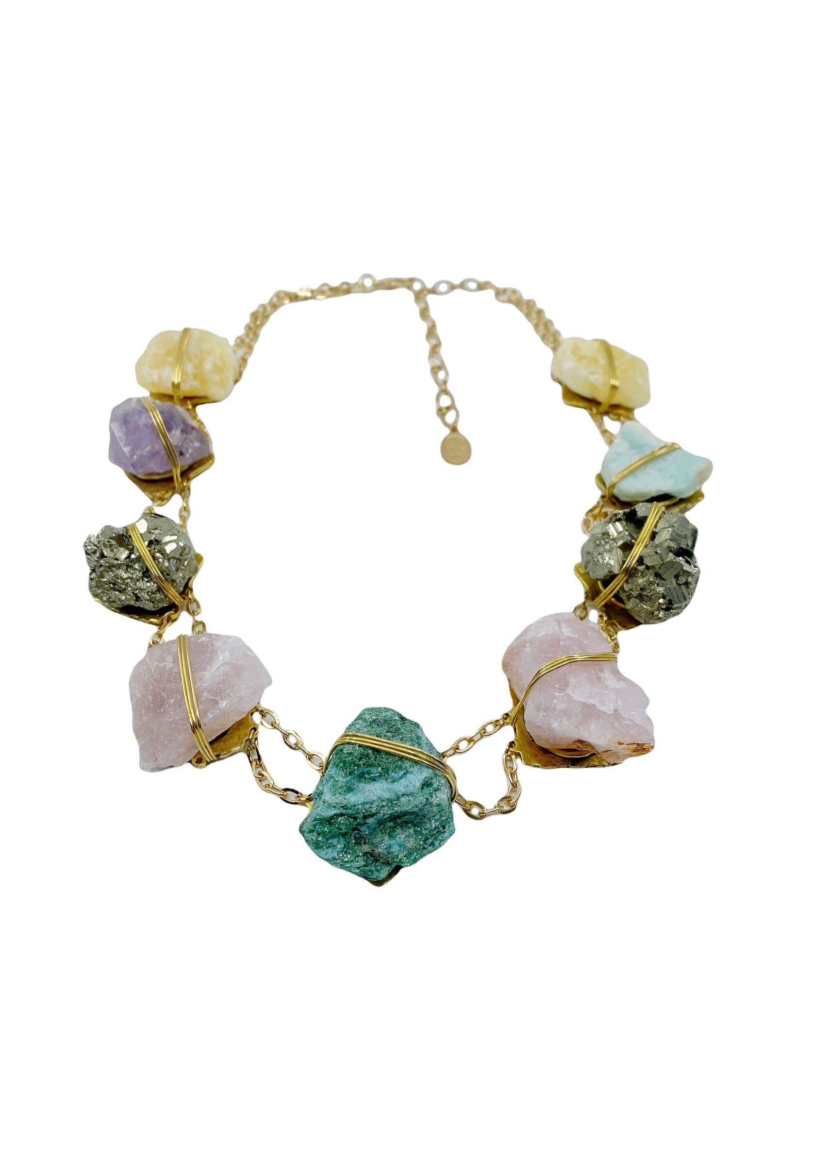 Rainbow Healing Crystal Statement Necklace