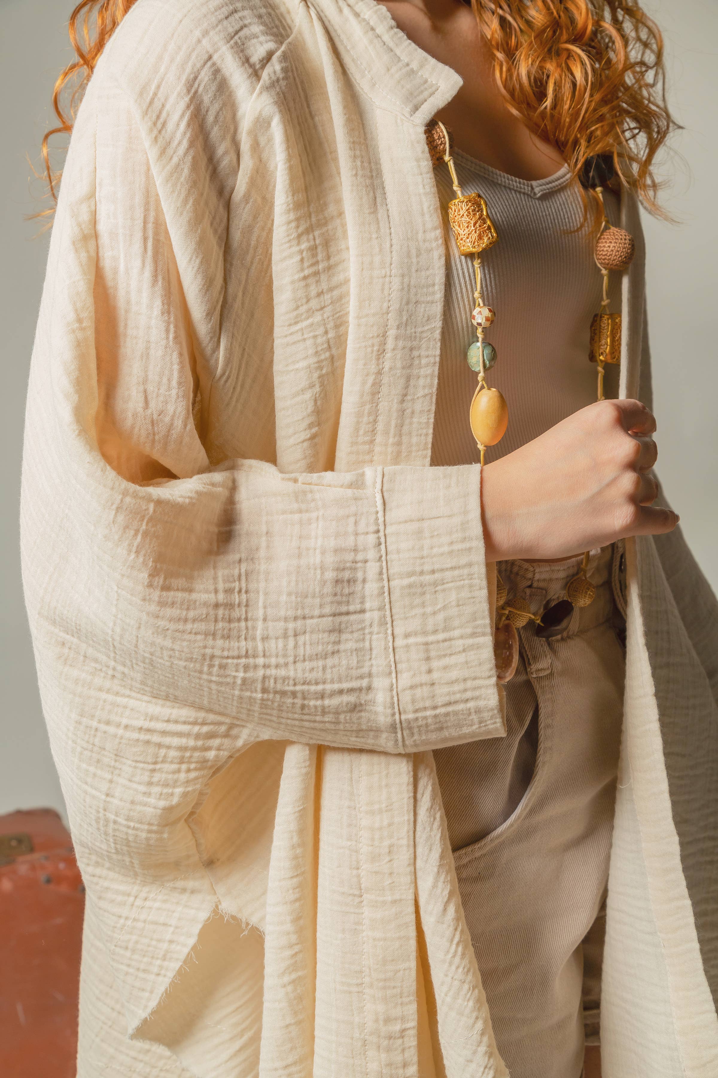 Cream Celestial Evil Eye Muslin Kimono Robe / Poncho