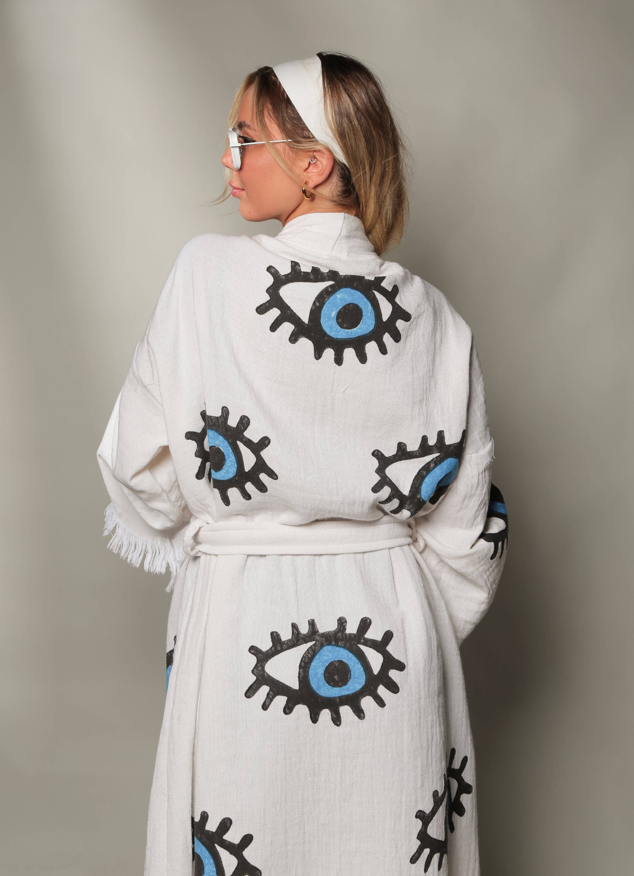 Blue Evil Eye Long Kaftan Kimono