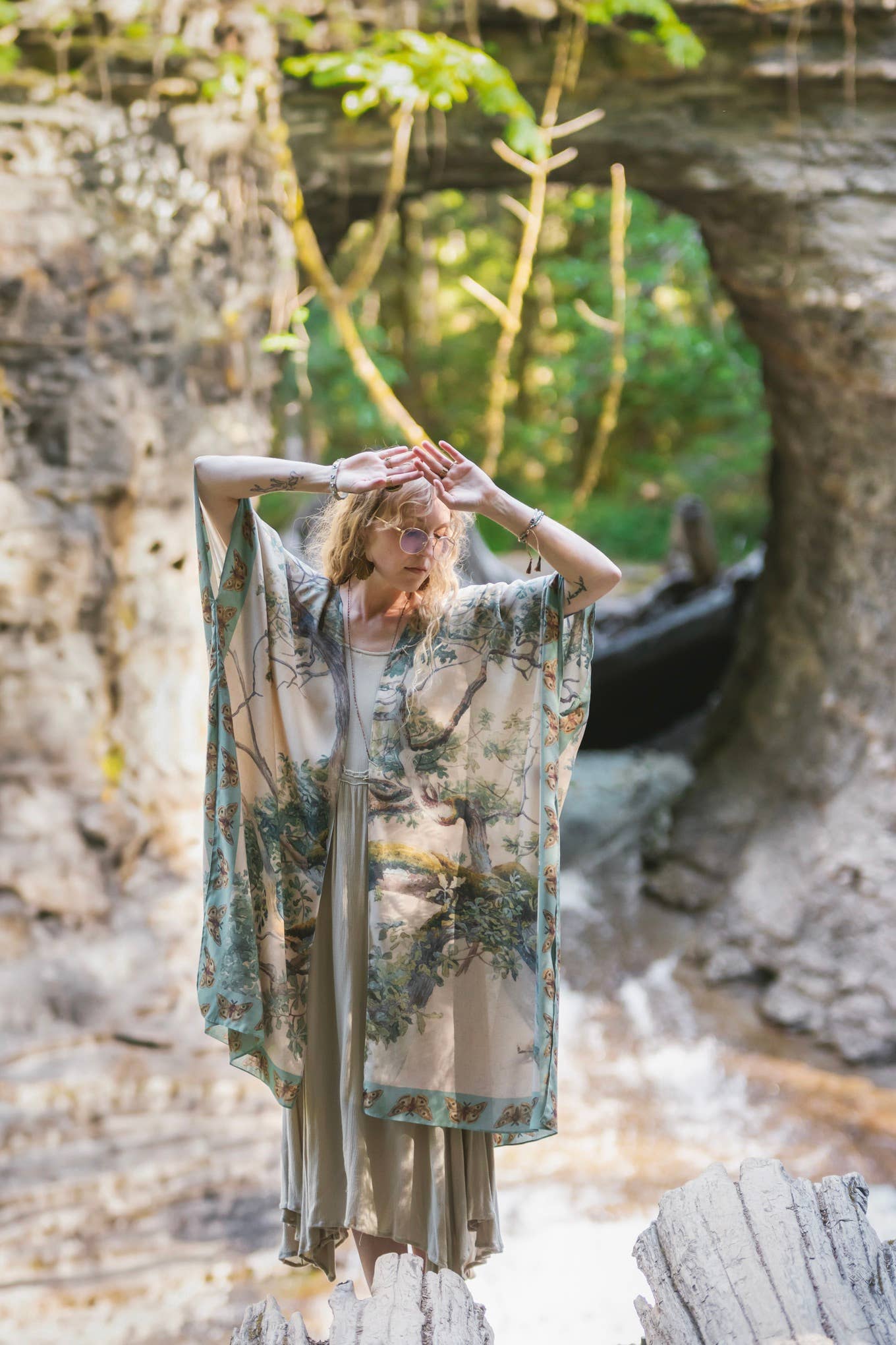 Earth and Sky Bohemian Goddess Starduster Kimono w/Trees