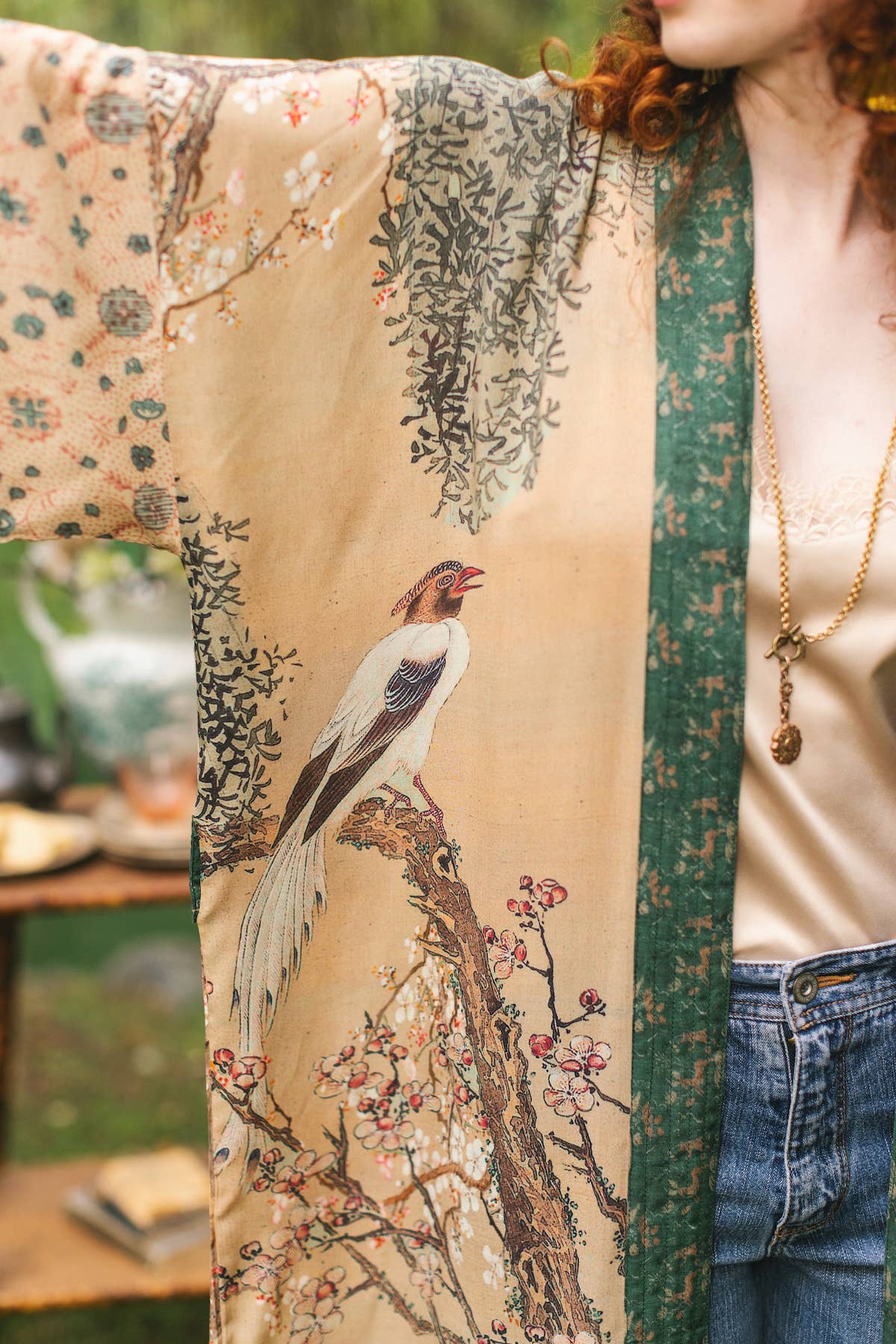 Fable Opera Duster Bamboo Kimono Robe w/ Deer Moon & Blossom