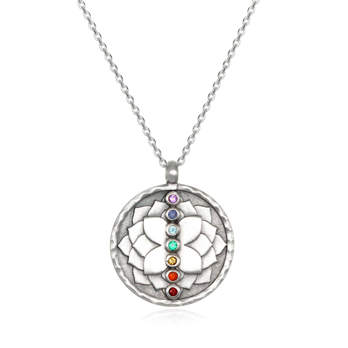 Multi Gemstone Silver Chakra Pendant Necklace 18-inch