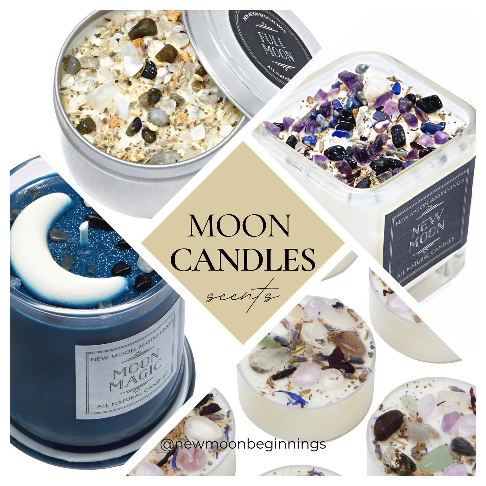 Moon Candles, Ritual Candles, Soy Candle, Crystal Candles