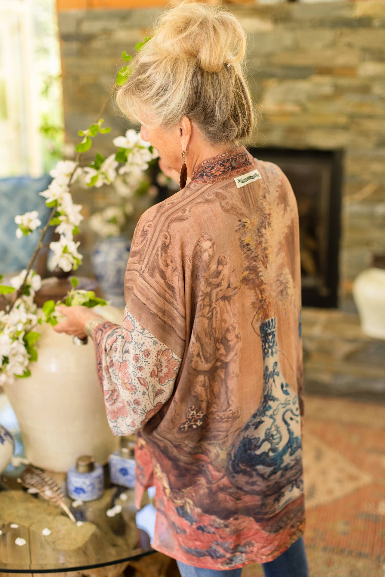 The Storyteller Matinée Duster Bamboo Kimono w/ Chinoiserie