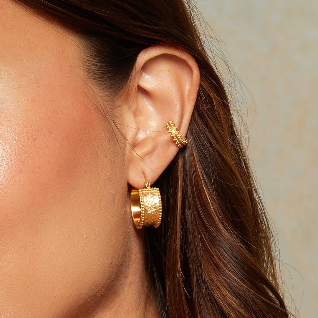 White topaz star hoop earrings