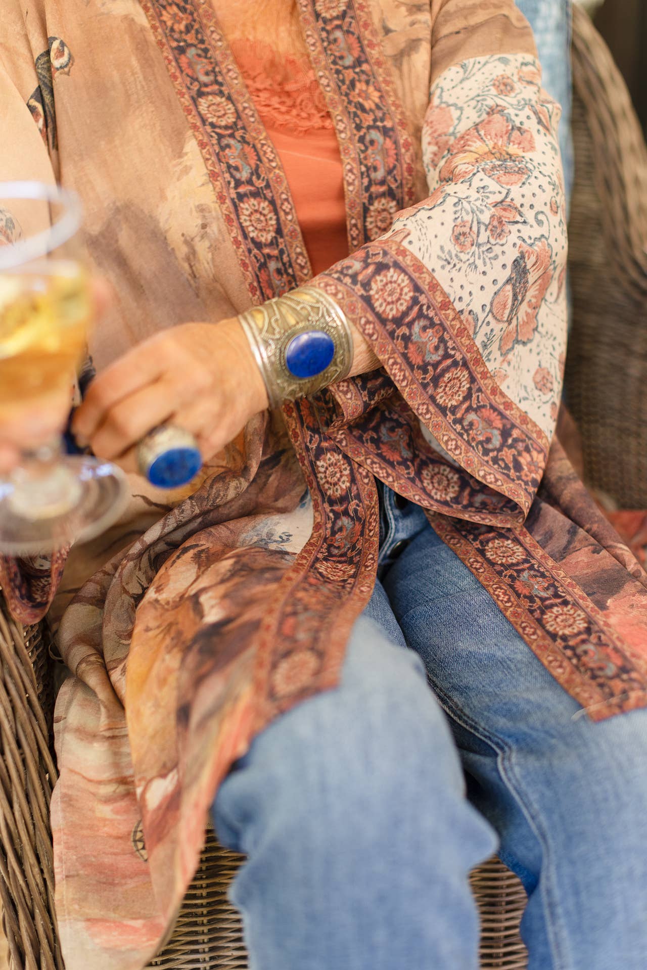 The Storyteller Matinée Duster Bamboo Kimono w/ Chinoiserie